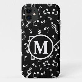 Capa Para iPhone 11 Nota sobre Música em Monograma Preto e Branco