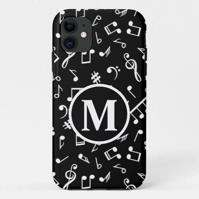 Capa Para iPhone 11 Nota sobre Música em Monograma Preto e Branco (Verso)