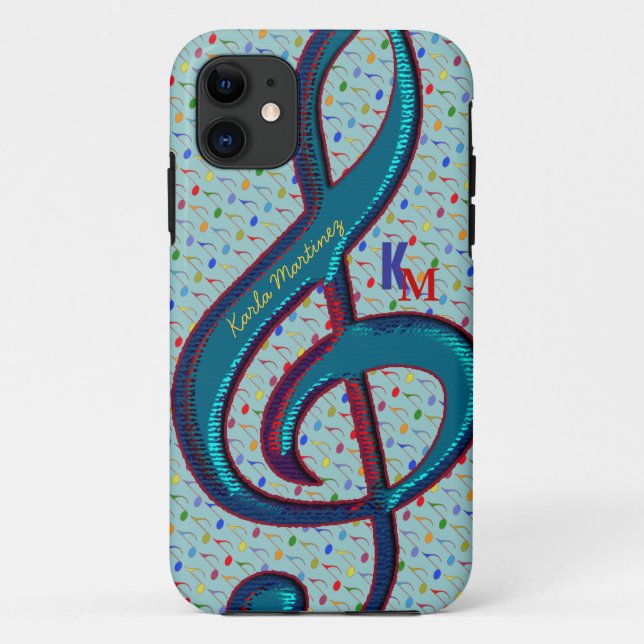Capa Para iPhone 11 notas musicais clave de nomes (Verso)