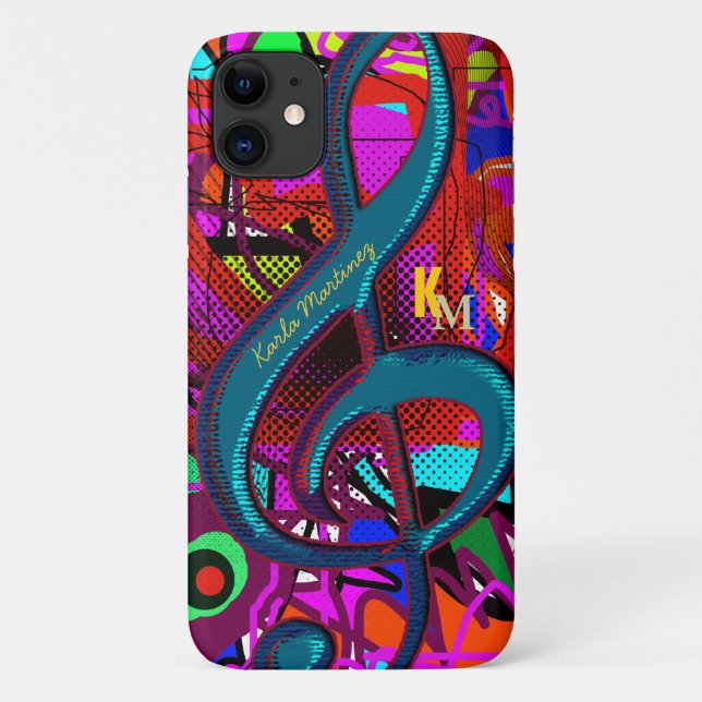 Capa Para iPhone 11 notas musicais clave de nomes (Verso)