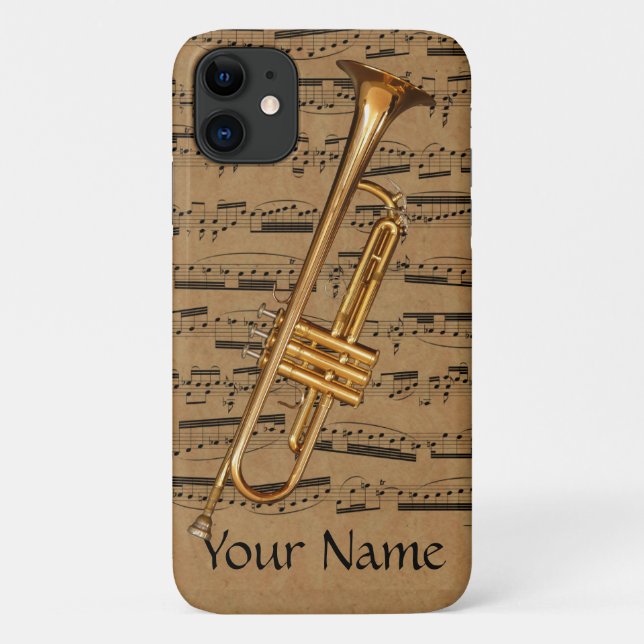 Capa Para iPhone 11 Notas Musicais Personalizadas de Trompete (Verso)