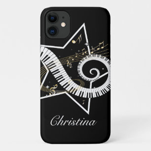 Capa Para iPhone 11 Notas musicais personalizadas do ouro da estrela
