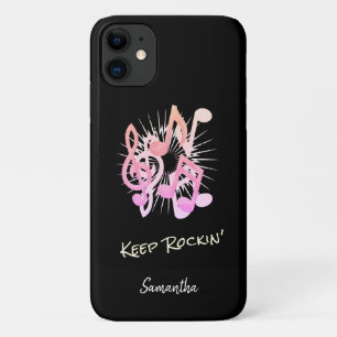 Capa Para iPhone 11 Notas Musicais Rosa Pálidas Mantêm Preto