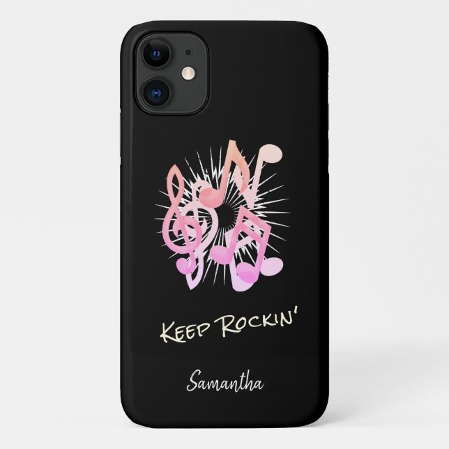 Capa Para iPhone 11 Notas Musicais Rosa Pálidas Mantêm Preto (Verso)