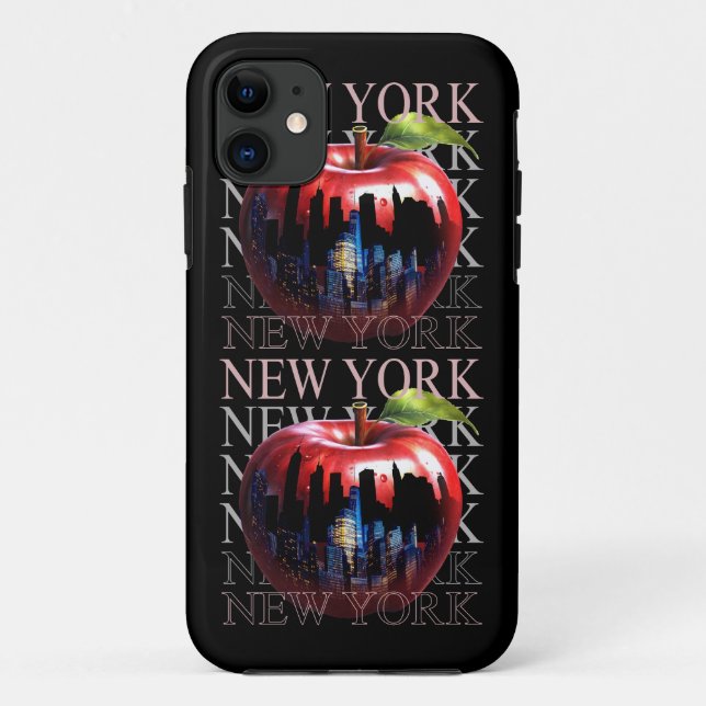 Capa Para iPhone 11 Nova York A Grande Maçã Fruta Silhueta Cidade (Verso)
