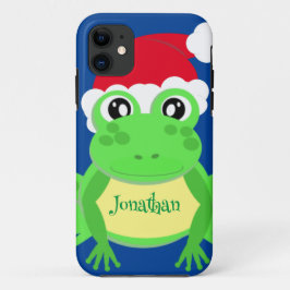 Capa Para iPhone 11 Novidade Azul Santa Hat, Sapo de Natal