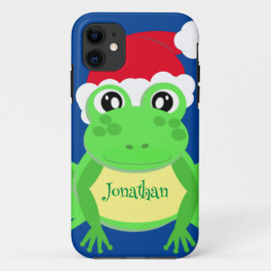 Capa Para iPhone 11 Novidade Azul Santa Hat, Sapo de Natal