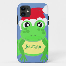 Capa Para iPhone 11 Novidade Azul Santa Hat, Sapo de Natal
