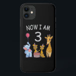 Capa Para iPhone 11 Now I am 3 year old 3rd Birthday at the Zoo<br><div class="desc">Happy 3rd Birthday. Funny and lovely Kids Birthday design with a cute Elephant,  two ferrets and a giraffe celebrating your birthday at the zoo.</div>