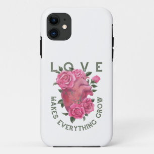 Capa Para iPhone 11 O Amor Faz Tudo Crescer - Arte Romântica Floral