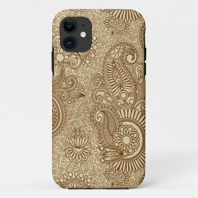 Capa Para iPhone 11 O Doodle de Paisley do café modela o caso do (Verso)
