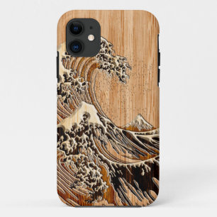 Capa Para iPhone 11 O Excelente Hokusai Wave Bamboo Wood Inlay Style