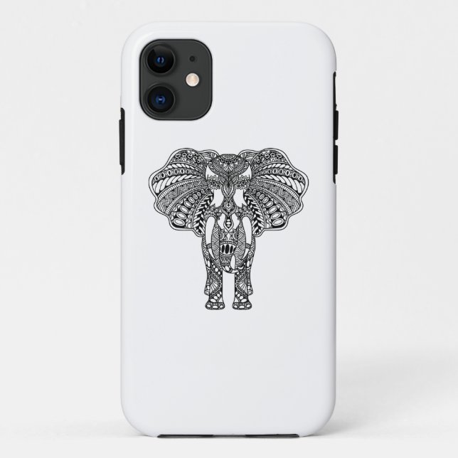 Capa Para iPhone 11 O Henna Mehndi decorou o elefante indiano (Verso)