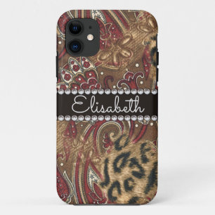 Capa Para iPhone 11 O leopardo e o teste padrão de Paisley adicionam o