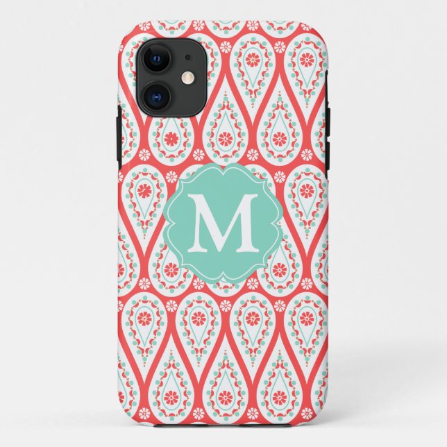 Capa Para iPhone 11 O moderno legante Damask Coral Paisley personaliza (Verso)