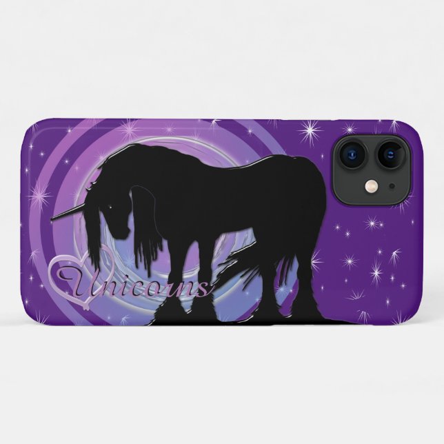 Capa Para iPhone 11 O Unicórnio Preto Místico (Blur Roxo/Azul) (Verso (horizontal))