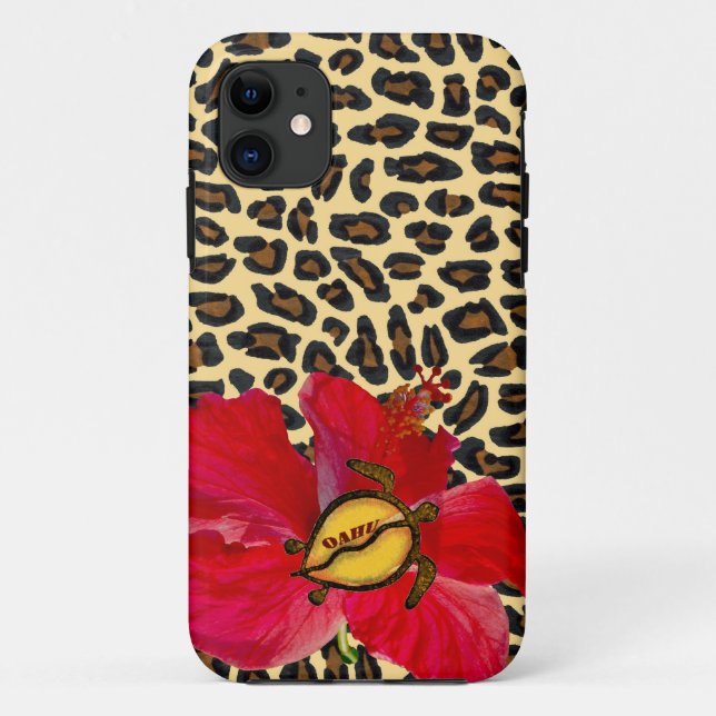 Capa Para iPhone 11 Oahu havaiano Honu e impressão dourado do leopardo (Verso)