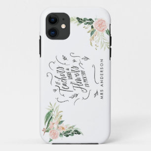 Capa Para iPhone 11 Obrigado floral cor-de-rosa, presente para o profe