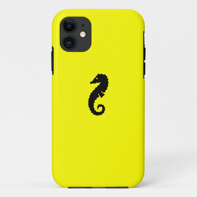 Capa Para iPhone 11 Oceano Brilho_Negro-em-Amarelo Cavalo-Marinho (Verso)