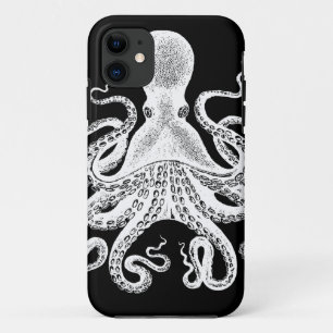 Capa Para iPhone 11 Octopus Kraken Cthulu - Imagem Vitoriana em Preto
