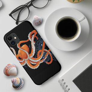 Capa Para iPhone 11 Octopus Orange Mandala Blue