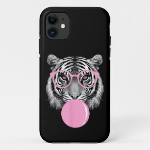 Capa Para iPhone 11 Óculos de Tigre e Anim de Goma de Bolha Rosa, Engr