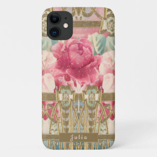 Capa Para iPhone 11 Oh, então, Rosa Menina e Dourada Vintage Floral