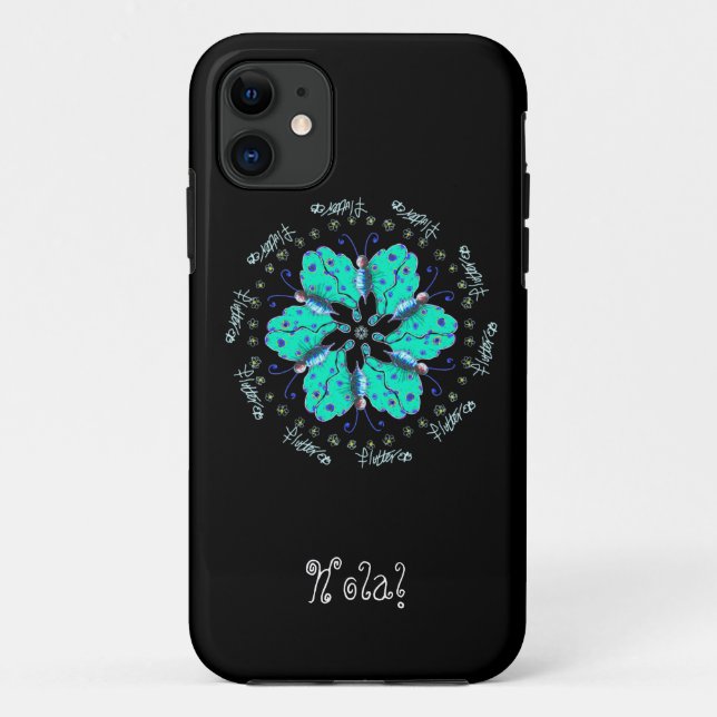 Capa Para iPhone 11 Olá Flutter aqua Blue Butterfly mandala (Verso)