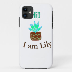 Capa Para iPhone 11 Olá, sou Lily Cacto Suculto, adicione nome aquarel