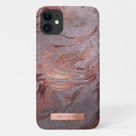 Capa Para iPhone 11 Olho de mármore roxo de rosa de cobre elegante