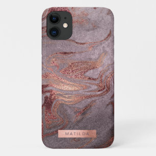 Capa Para iPhone 11 Olho de mármore roxo de rosa de cobre elegante