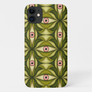 Capa Para iPhone 11 Olhos Cor-De-Rosa E Padrão Botânico Verde