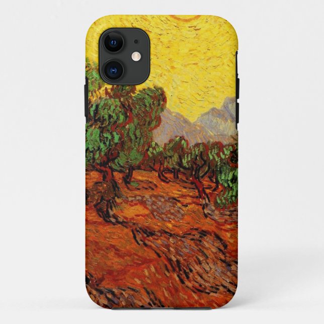 Capa Para iPhone 11 Oliveiras com céu amarelo e sol (Verso)