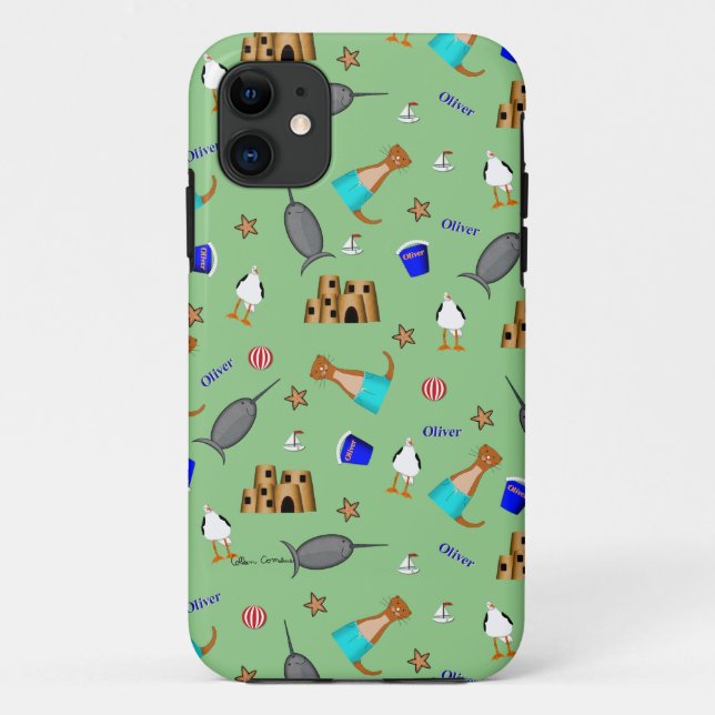 Capa Para iPhone 11 Oliver The Otter Summer Beach Vacntern (Verso)
