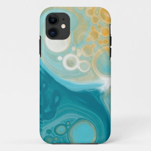 Capa Para iPhone 11 Ondas Azuis do Oceano e Arte Fluida Marrom Sandy
