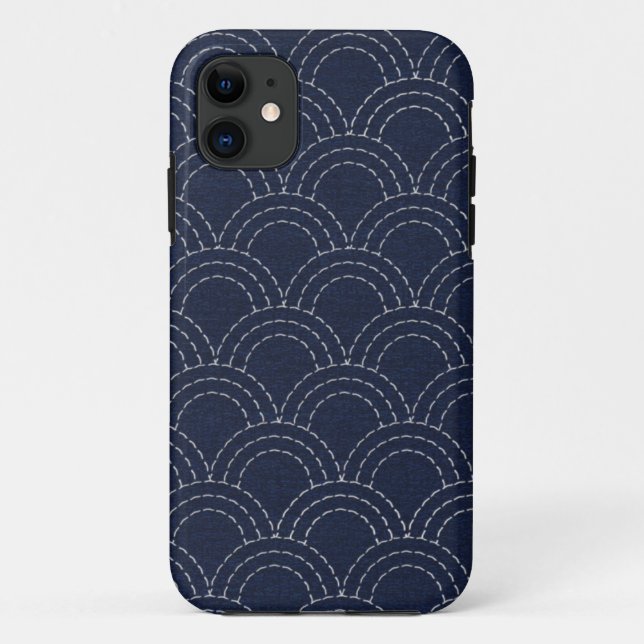 Capa Para iPhone 11 Ondas de oceano japonesas do sashiko (Verso)