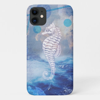 Capa Para iPhone 11 Ondas do Oceano Azul Elegante Vintage