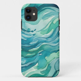 Capa Para iPhone 11 Ondas do Oceano em Aquarela Turquesa