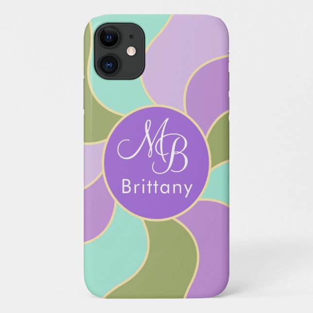 Capa Para iPhone 11 Ondas Sonoras Retro-Vermelhas Elegantes Monogramas (Verso)
