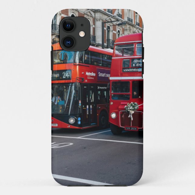 Capa Para iPhone 11 Ônibus Vermelhos de Dois Andares (Verso)