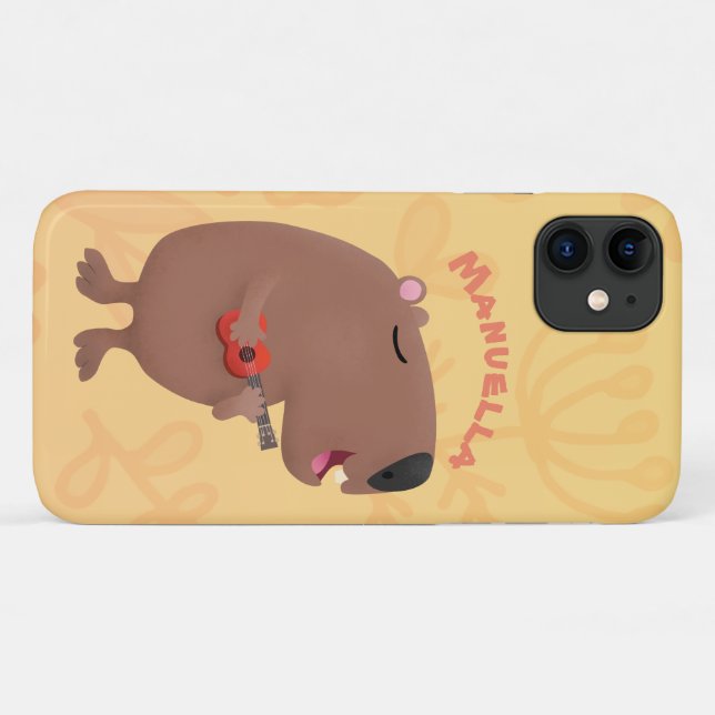 Etiqueta De Nome Óptica desenho animado de capybara ukulele