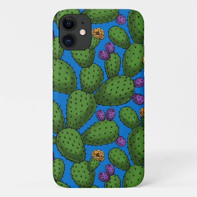 Capa Para iPhone 11 Opuntia florescente em azul (Verso)
