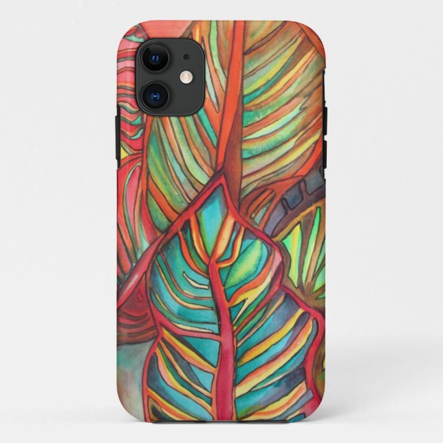 Capa Para iPhone 11 Orange Canna deixa aquarela arte original (Verso)