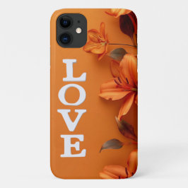 Capa Para iPhone 11 Orange Floral LOVE Design