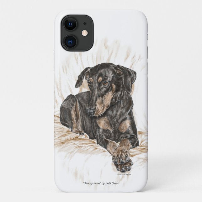 Capa Para iPhone 11 Orelhas Naturais De Cachorro Doberman (Verso)