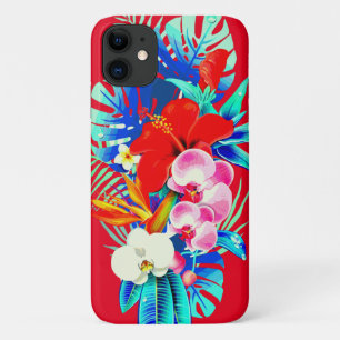 Capa Para iPhone 11 Orquídea tropical e palmeiras folhas florais do H