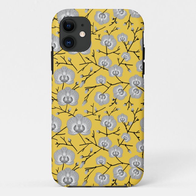 Capa Para iPhone 11 orquídeas - padrão amarelo (Verso)