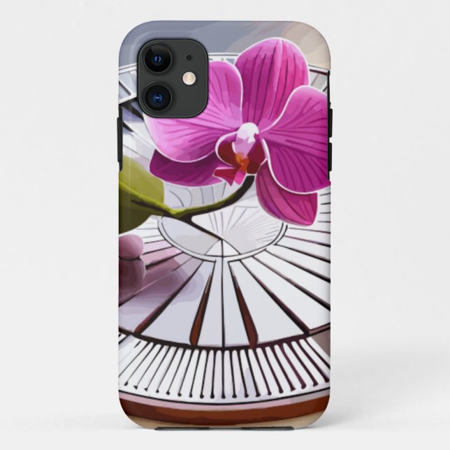 Capa Para iPhone 11 Orquídeas Rosa Expectativas em Prata (Verso)