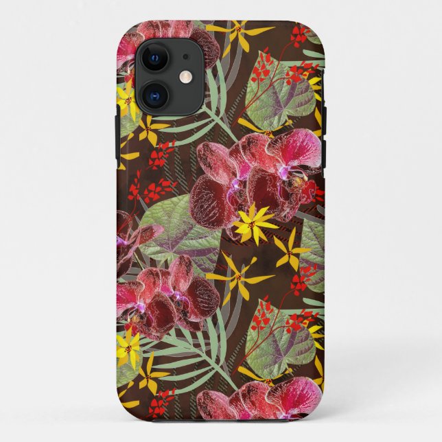 Capa Para iPhone 11 Orquídeas vermelhas, guardanapos (Verso)