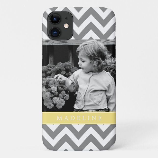Capa Para iPhone 11 Os ziguezagues cinzentos e amarelos personalizaram (Verso)